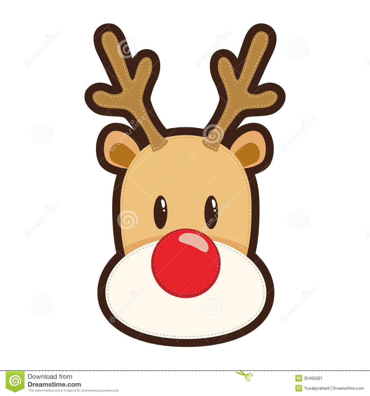 Cartoon Illustration Of Rudolph The Red Nosed Reindeer White.
