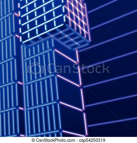Neon background with ultraviolet 80s grid landscape.