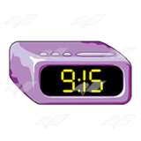 Purple Alarm Clock, showing 9:15.