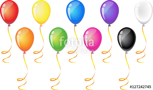 Colorful balloons festive with text bar template pennant set.