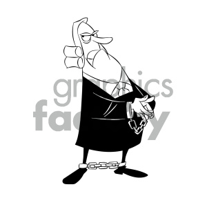 black and white cartoon supreme court justice with hands cuffed clipart.  Royalty.