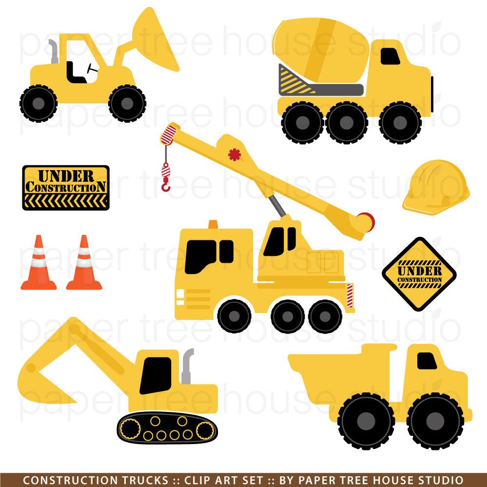 Construction Trucks Clip Art. Excavator Clipart. Dump Truck.