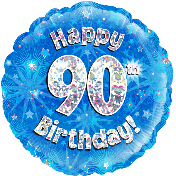 Details about Happy 90th Birthday Blue Holographic Round Foil Balloon 45cm  (18\