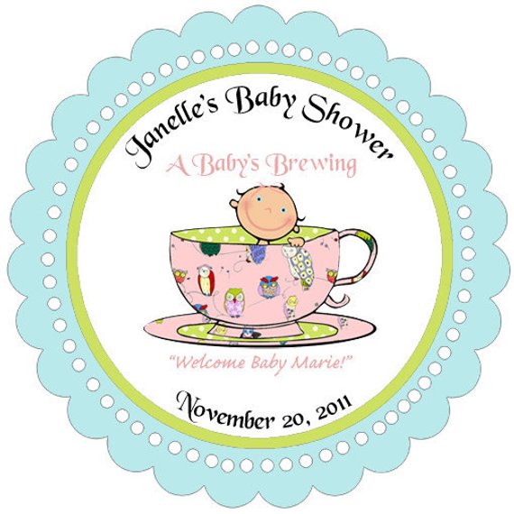 Baby Brewing Teacup Baby Shower Cupcake Toppers / Circles.