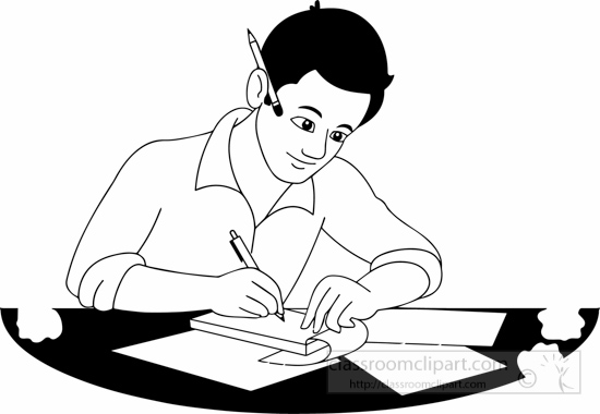 Boy Studying Clipart Black And White.