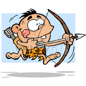 Cave Boy Running With Bow And Arrow clipart. Royalty.