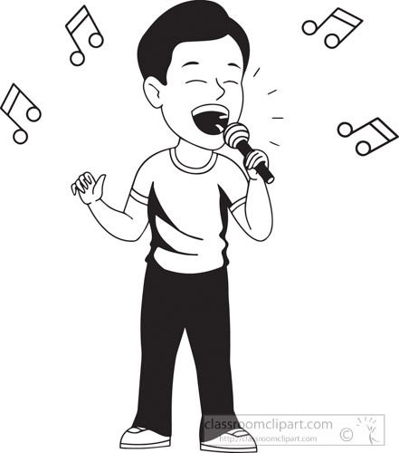 Black white boy singing with microphone clipart » Clipart.