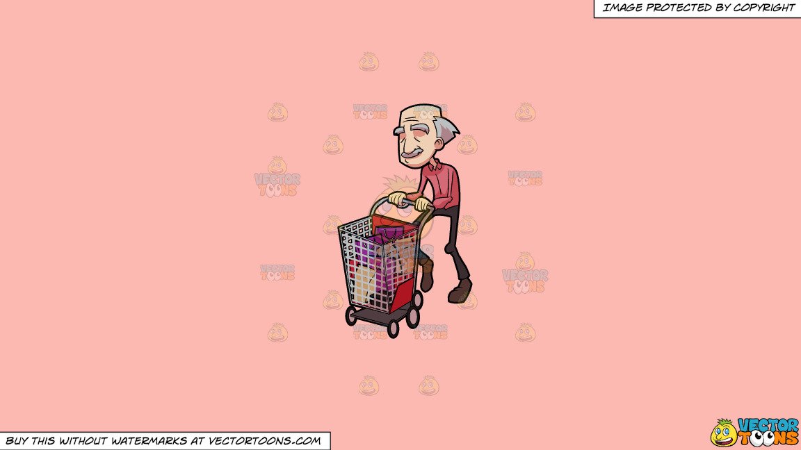Clipart: A Grandpa Enjoying His Shopping Day on a Solid Melon Fcb9B2  Background.