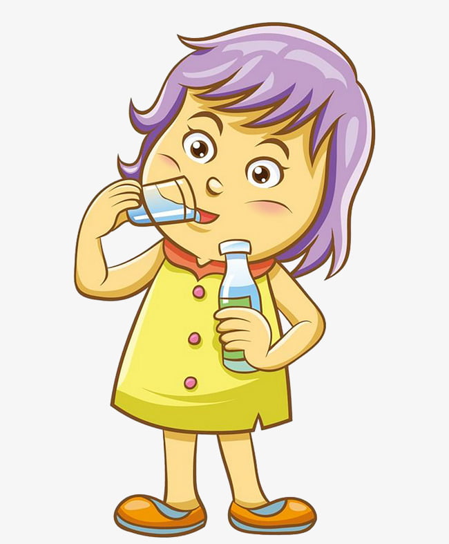 Girls drink water PNG clipart.