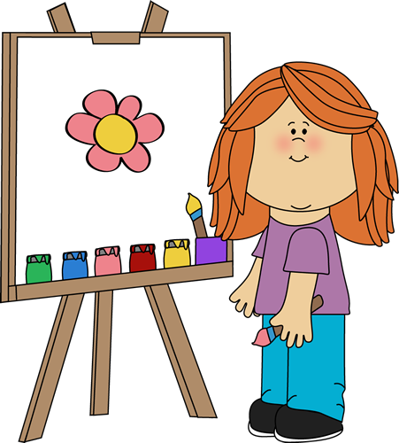 Girl Painting on Easel.