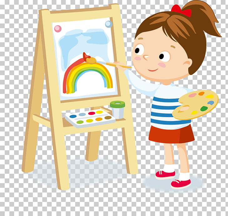 Hobby Child , student, girl painting rainbow illustration.