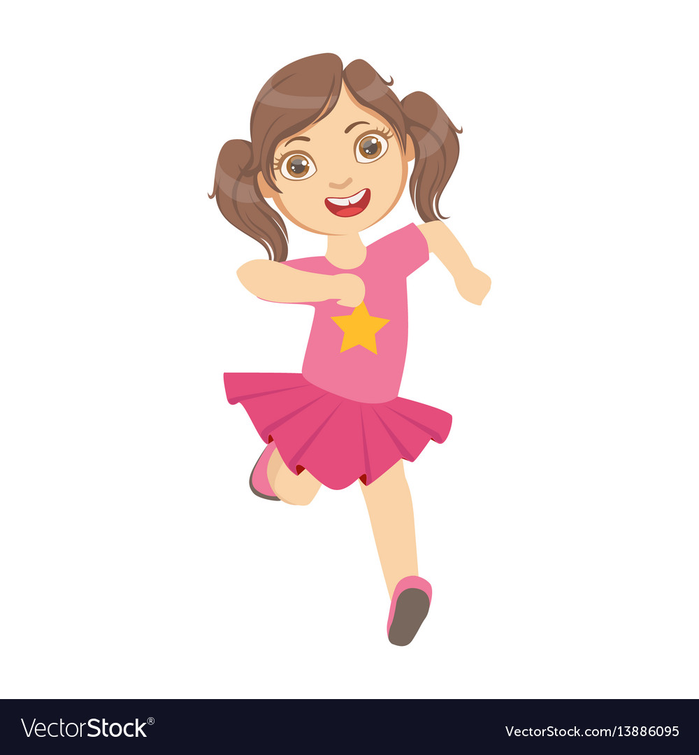 Little girl running in a pink dress kid in a.