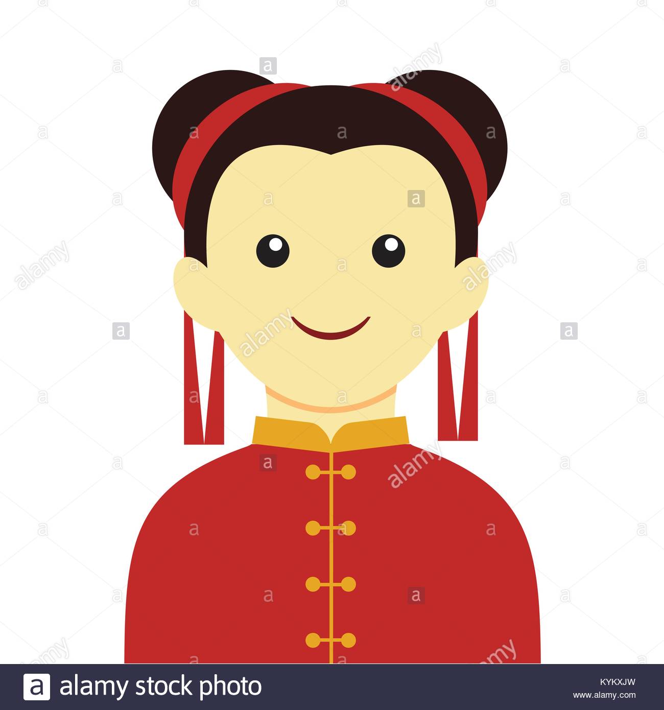 Simple Chinese Girl Smile Character Vector Illustration Graphic.