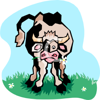 Cartoon Dairy Cow Grazing.