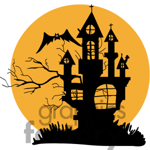 silhouette of a haunted house clipart. Royalty.