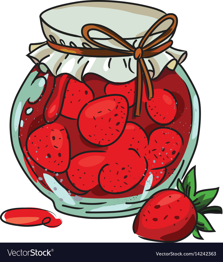 Cartoon image of jar of strawberry jam.