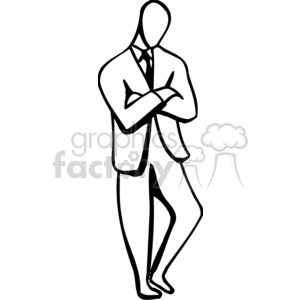 Black and white man standing crossing his arms looking down clipart.  Royalty.