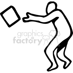 A Black and White Person Side View Throwing a Box clipart. Royalty.