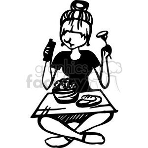 girl having a picnic clipart. Royalty.