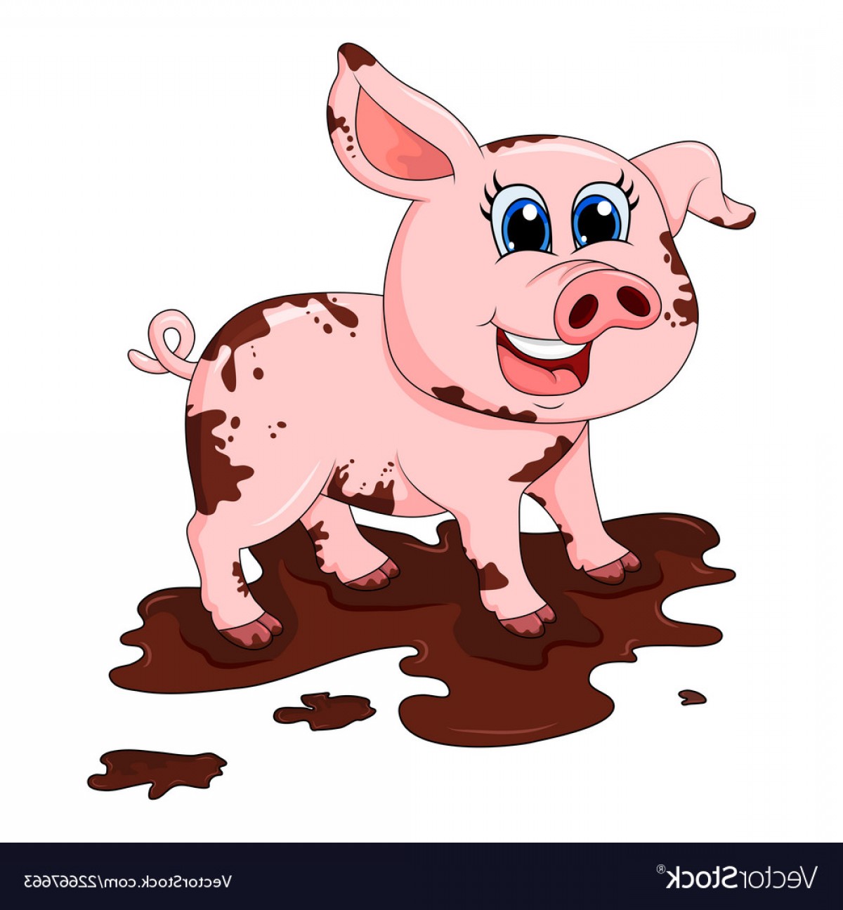 Dirty Pig In Mud Cartoon Character Design Vector.