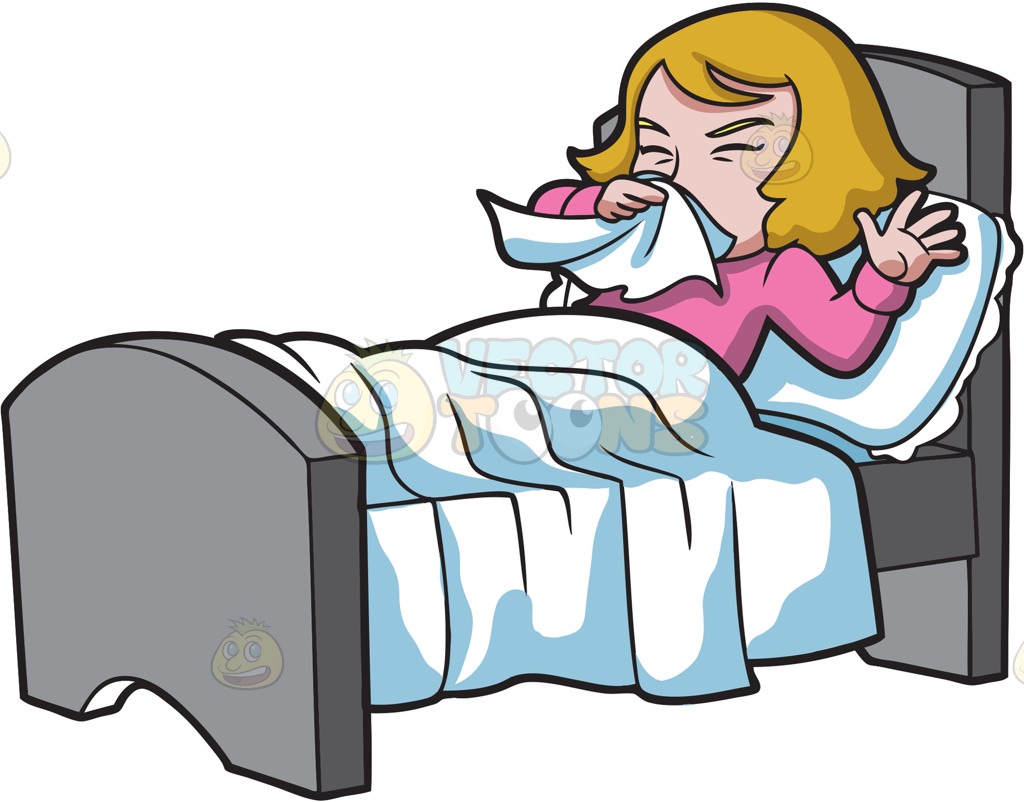 Clipart Of Sick Woman In Bed.