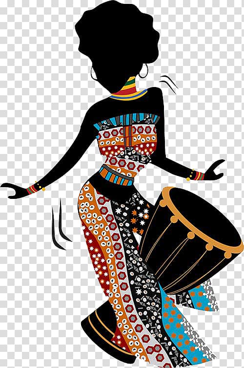 Woman playing goblet drum illustration, African art Painting.