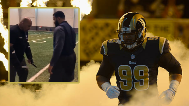 Apparently Aaron Donald's training involves his trainer attacking.