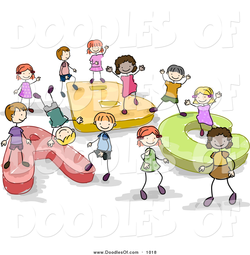 Vector Clipart of a Doodled Group of Kids Playing on ABC by.
