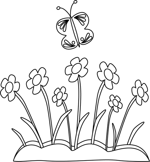 Black and White Butterfly and Flowers Clip Art Black and.