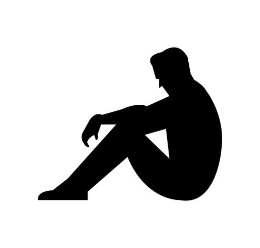 Sad man sitting silhouette.