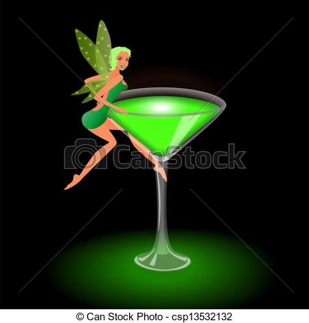 Vectors of Beautiful green fairy on a glass of absinthe, vector.