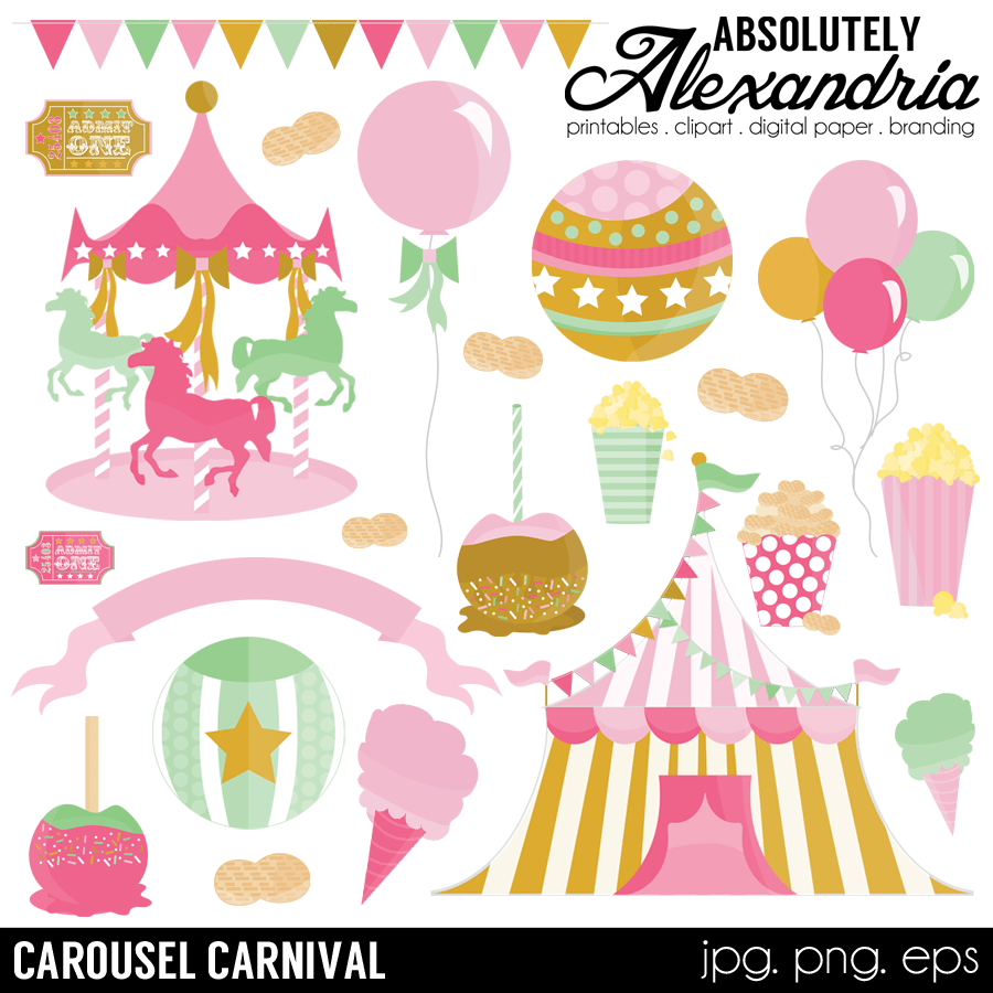 Carousel Carnival Digital Clipart Graphics.