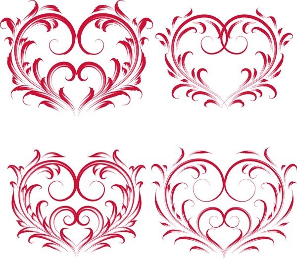 Red Valentine Floral Heart Vector Graphics.