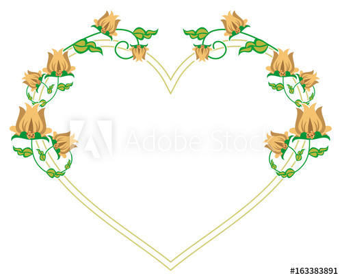 Heart shaped label with abstract flowers. Vector clip art.