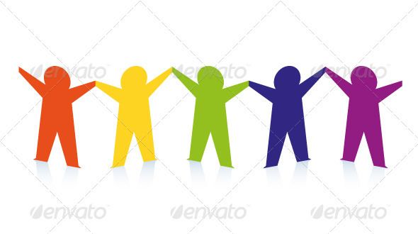 Abstract Colorful Paper People Isolated on White.
