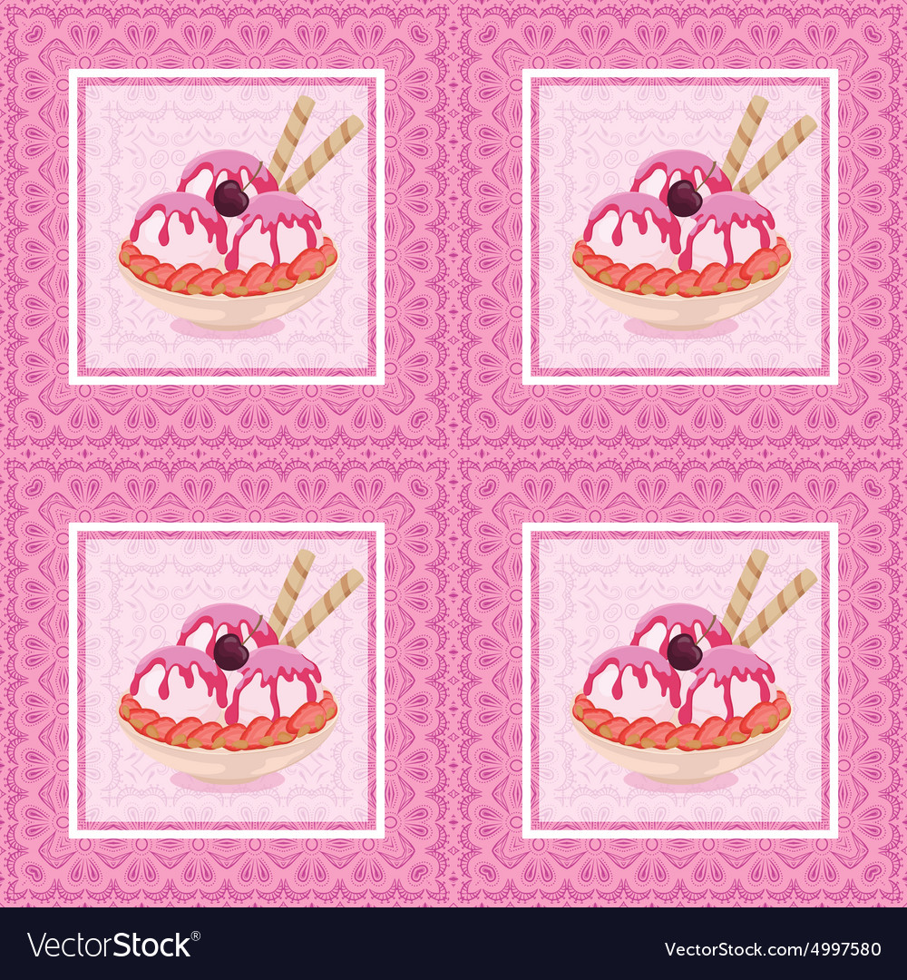 Seamless Ice Cream and Floral Pattern.