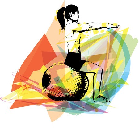 Yoga sketch woman illustration with abstract colorful.