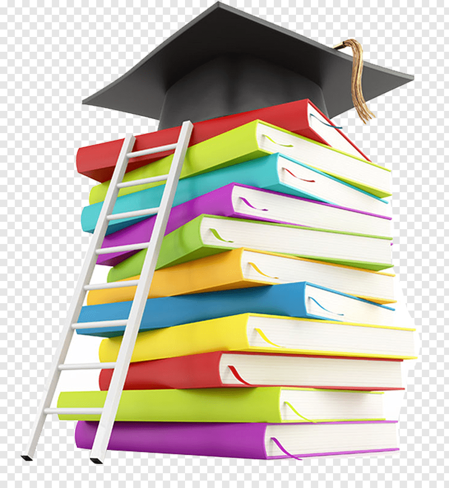 Black square academic cap placed on book stack art, GED Test.