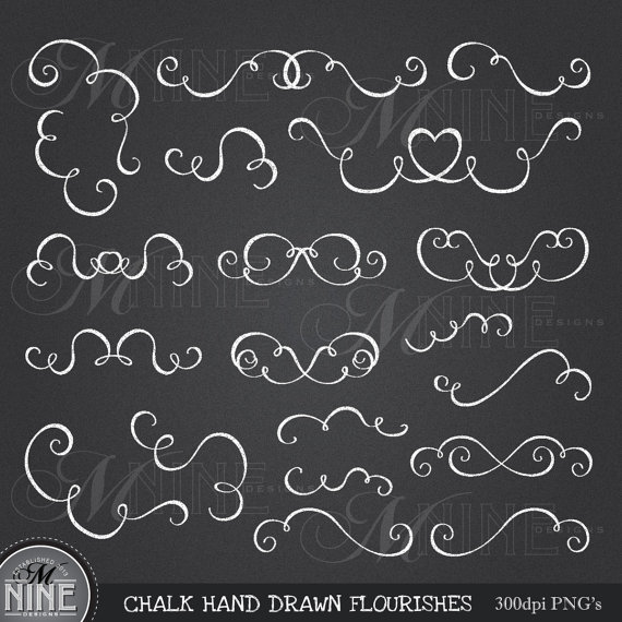 CHALK FLOURISH Clip Art: Hand Drawn Flourishes Clipart.