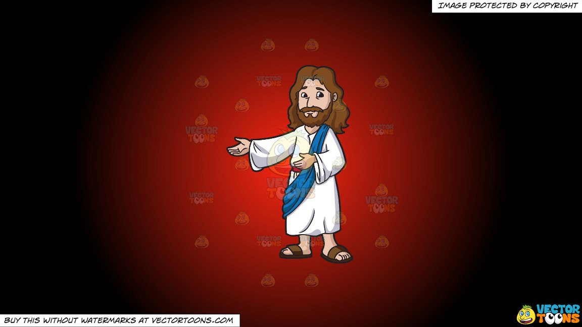 Clipart: Jesus Christ Being Happy And Accommodating on a Red And Black  Gradient Background.