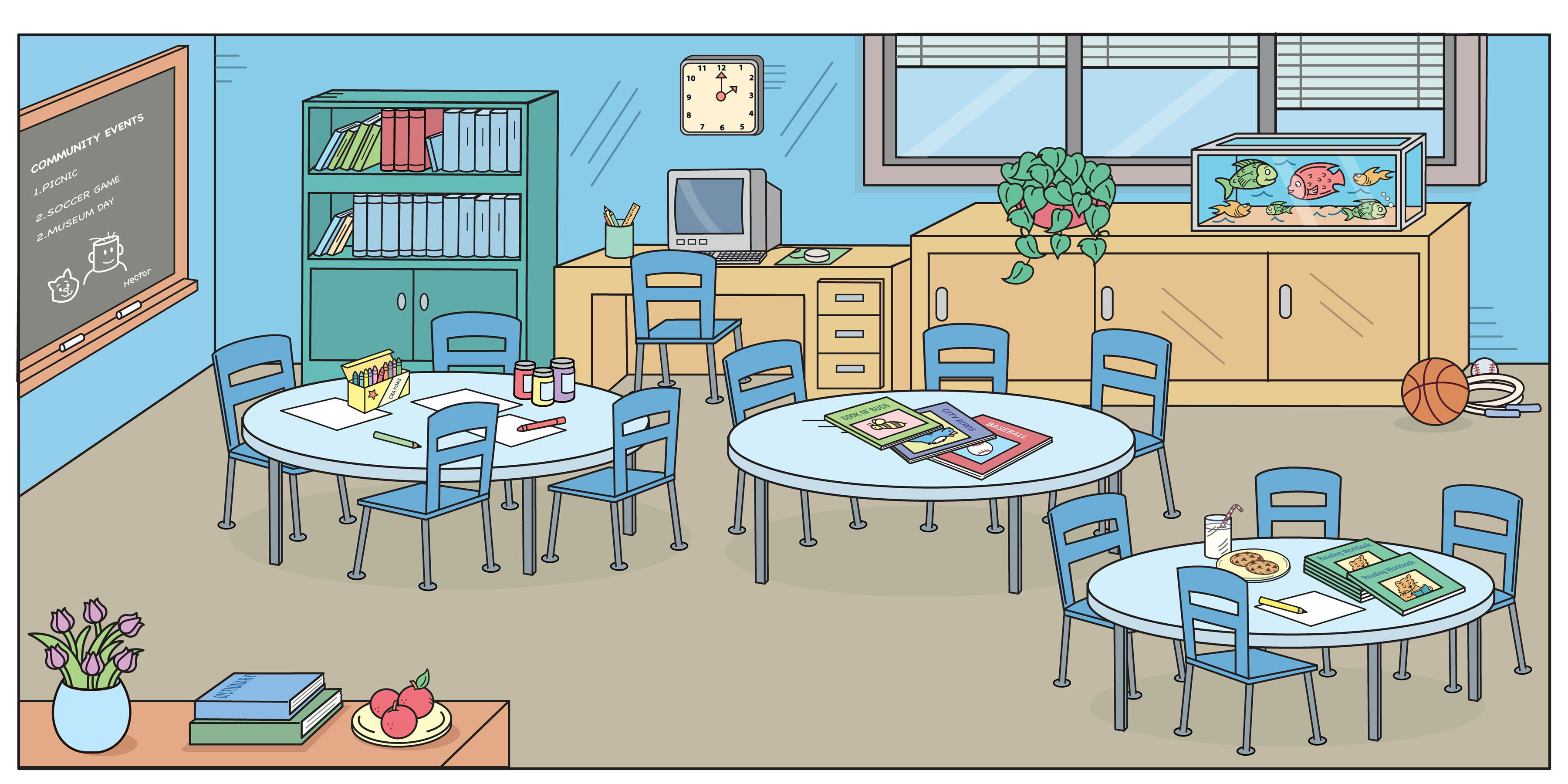 Chinese kids in classroom clipart.