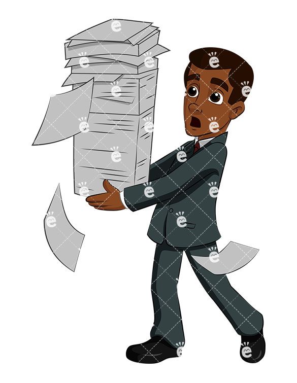 A Black Businessman Juggling A Stack of Papers As It Begins.