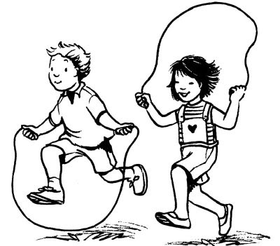 Kids exercising clipart black and white.