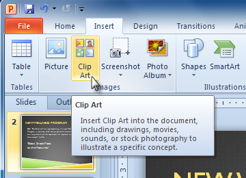 How to activate clipart in powerpoint.