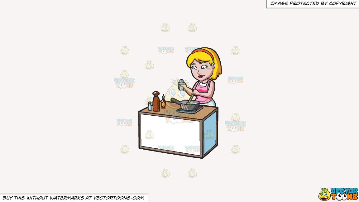 Clipart: A Woman Adding Salt To The Food She Is Cooking on a Solid White  Smoke F7F4F3 Background.
