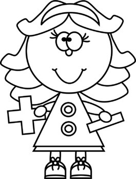 Kids with Addition and Subtraction Signs Clip Art.