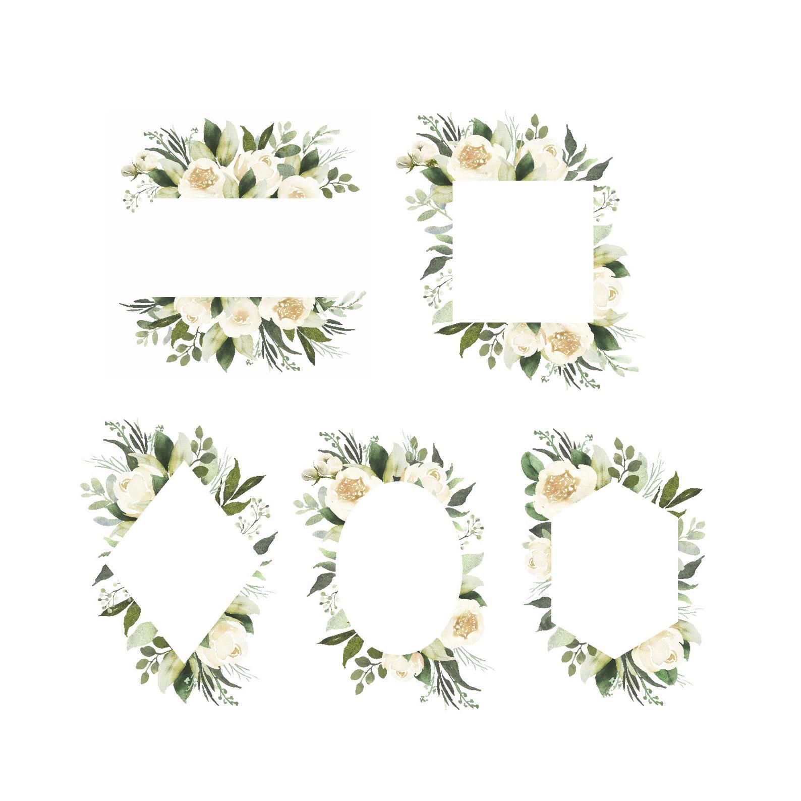 Adelaide watercolor clipart with white roses and eucalyptus.