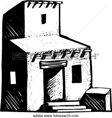 Adobe house clipart black and white.