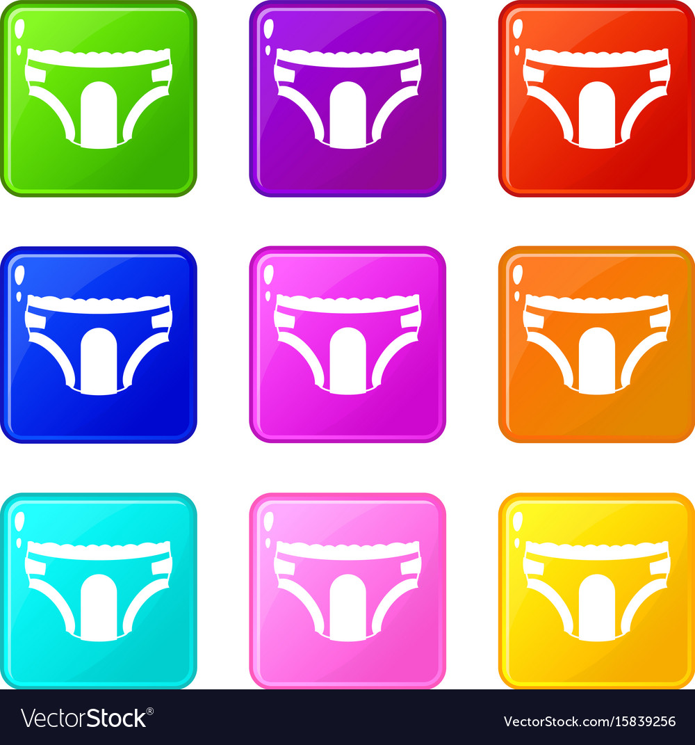 Adult diapers icons 9 set.
