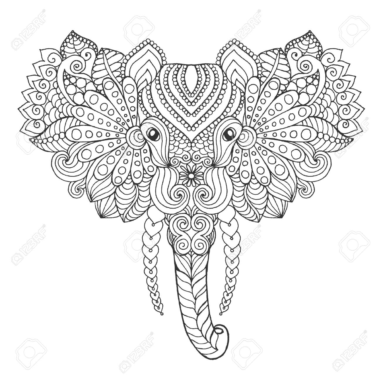 Elephant Head Coloring Pages For Adults.